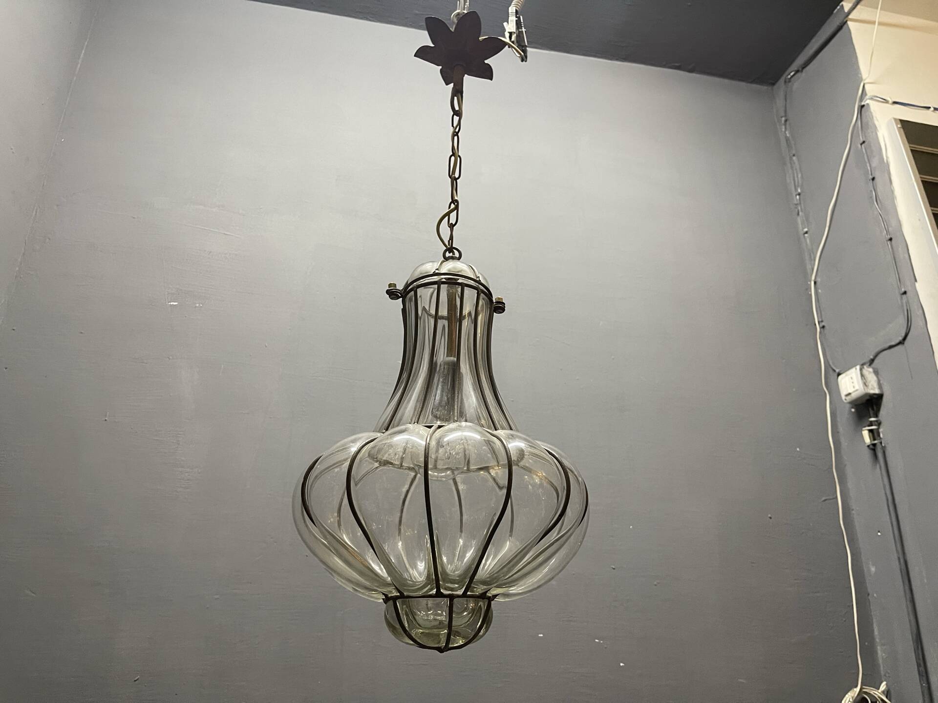 Wrought Iron Murano Glass Light Pendant 1950’s