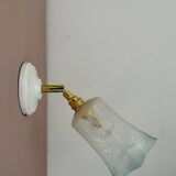 Vintage tulip wall lamp in white and blue frosted glass