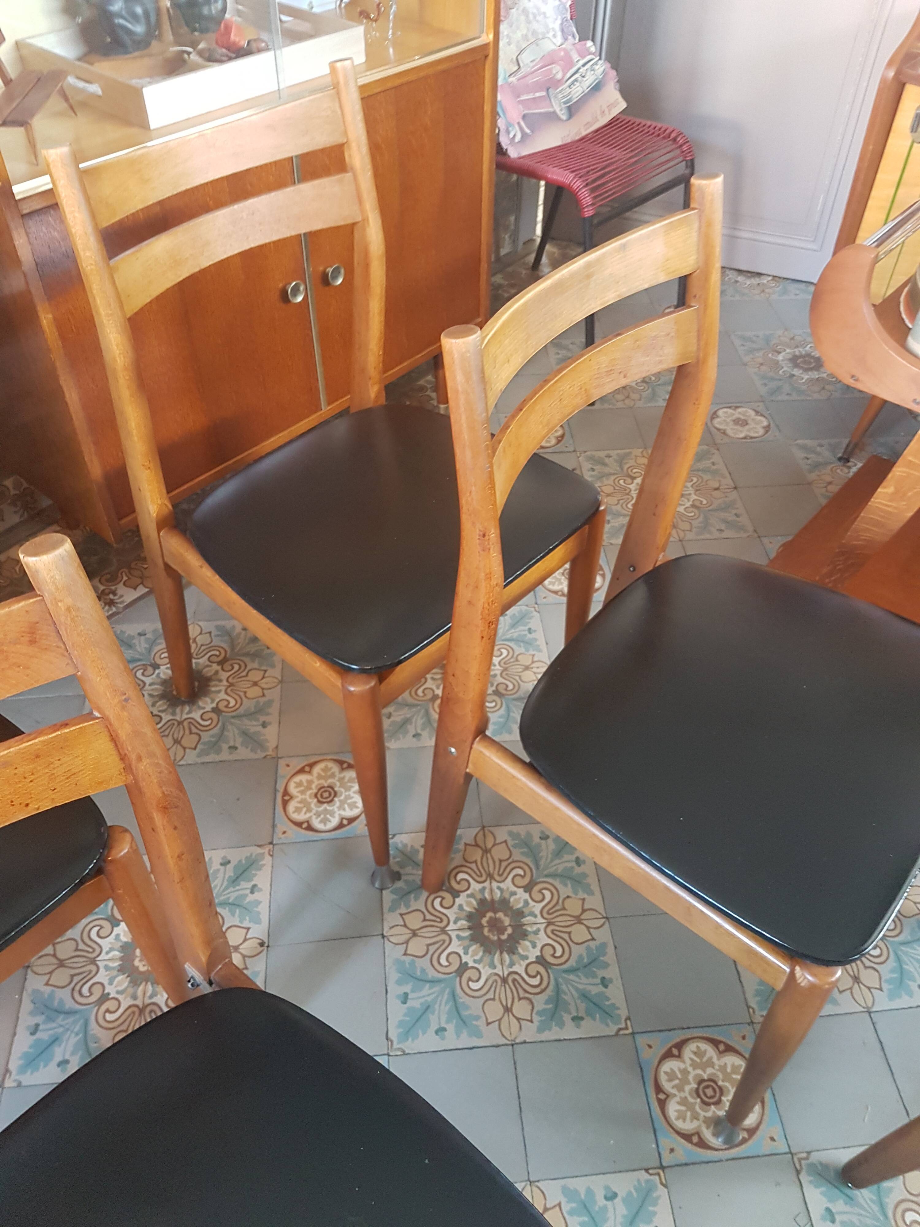 6 vintage leatherette chairs and wood