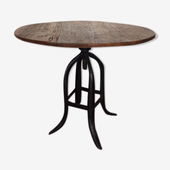 Round wood & wrought iron dining table