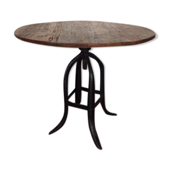 Round wood & wrought iron dining table