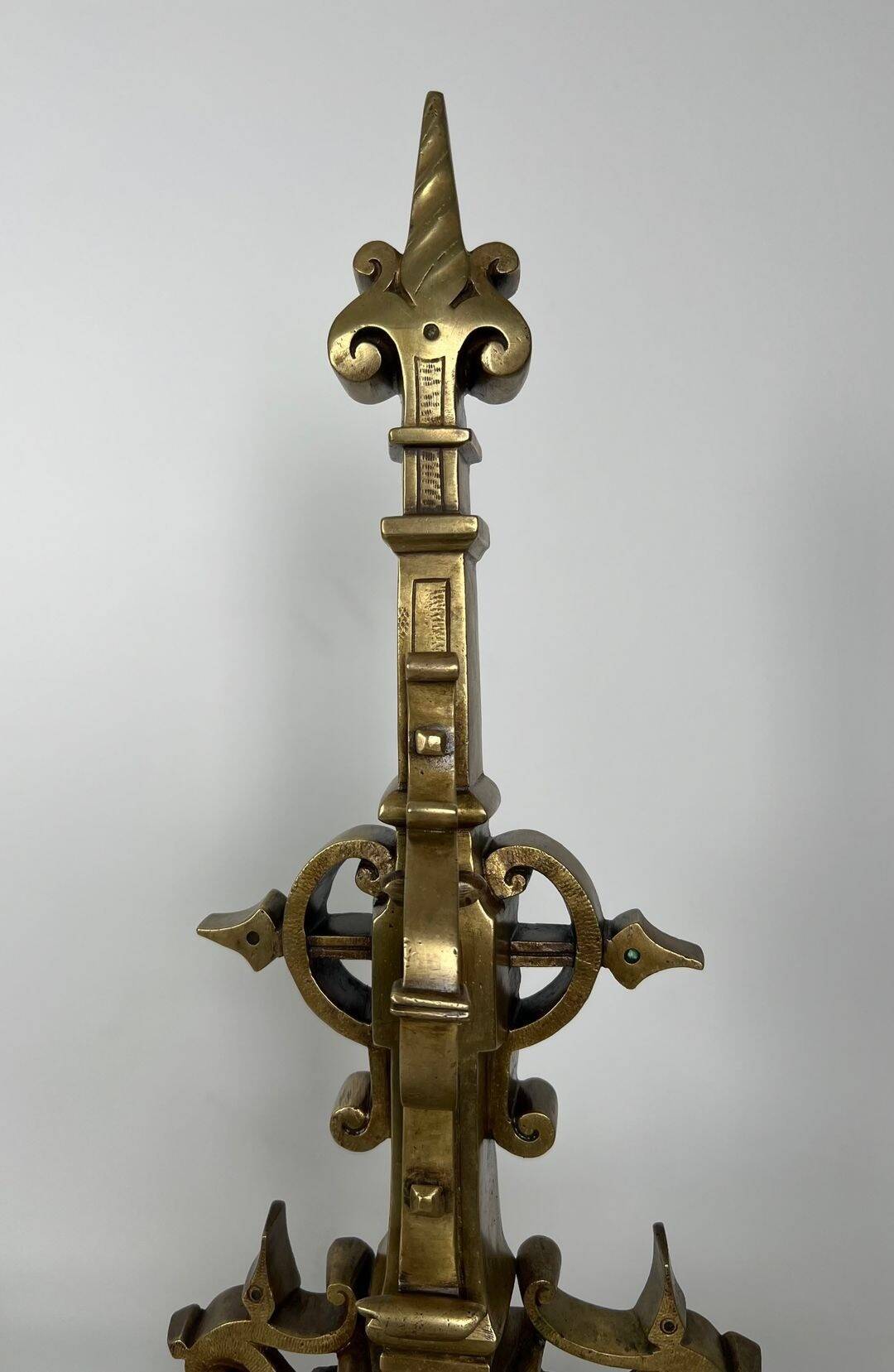 Important Renaissance Style Bronze Fireplace Set with Bar
