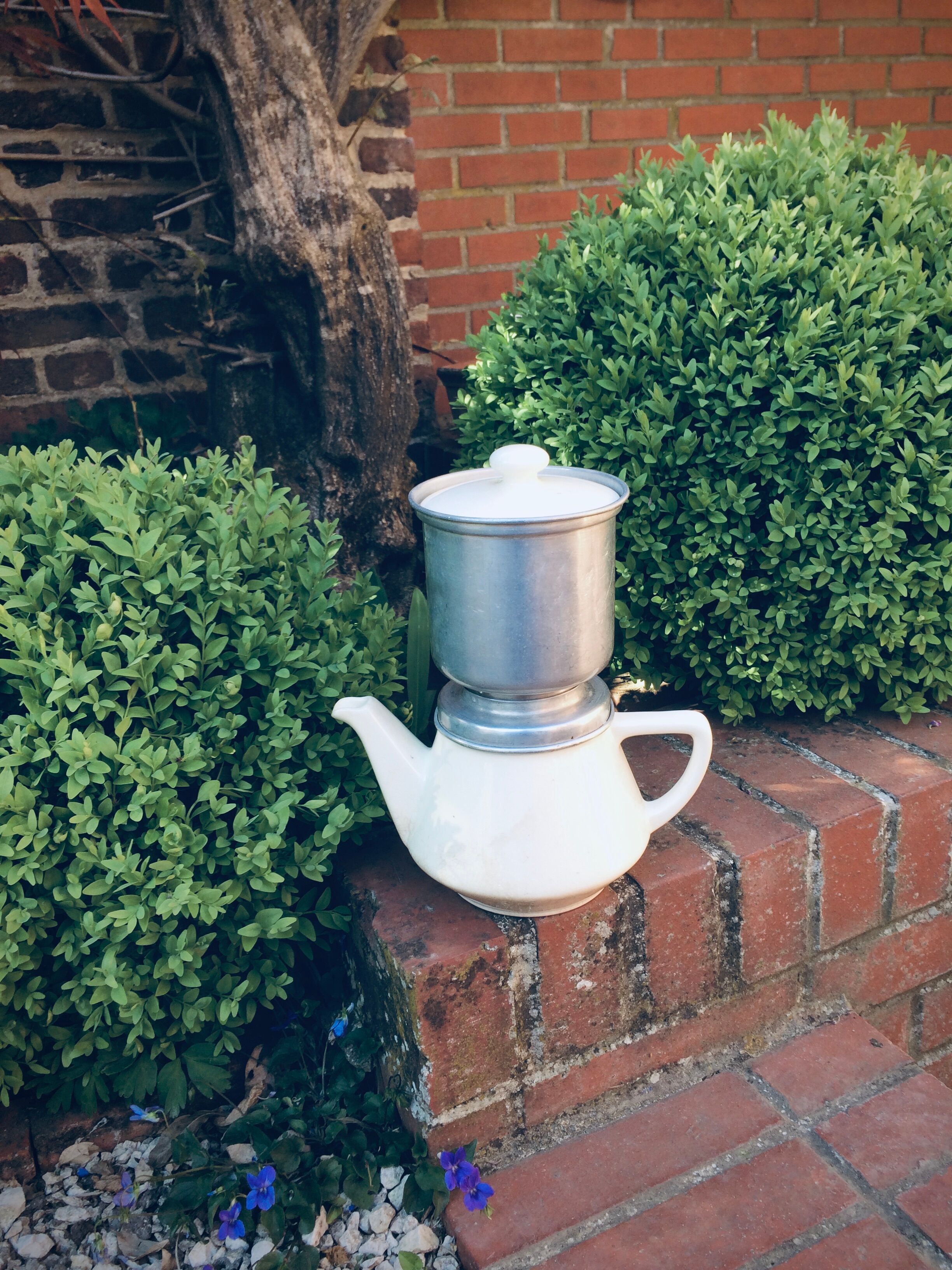 Ancienne cafetière mécanique en faïence et filtre en acier - Villeroy et Boch