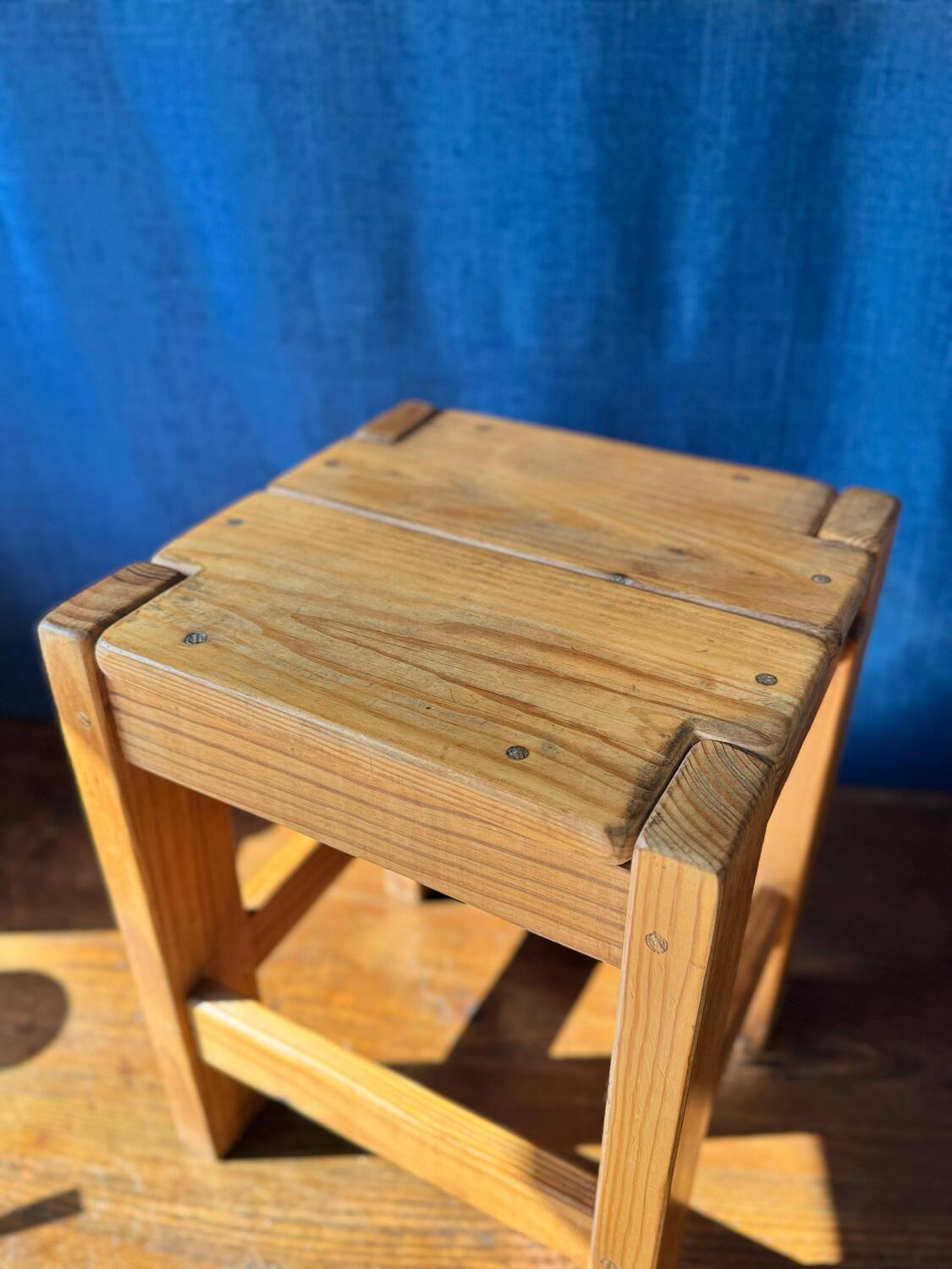 Pair of vintage larch stools, 1960s/70s