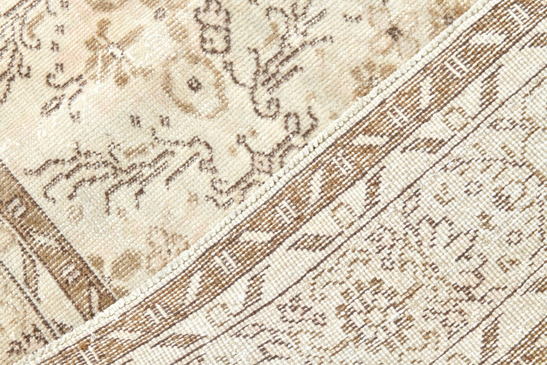 Vintage All-Over Floral Beige & Brown Turkish Rug, 212x317Cm