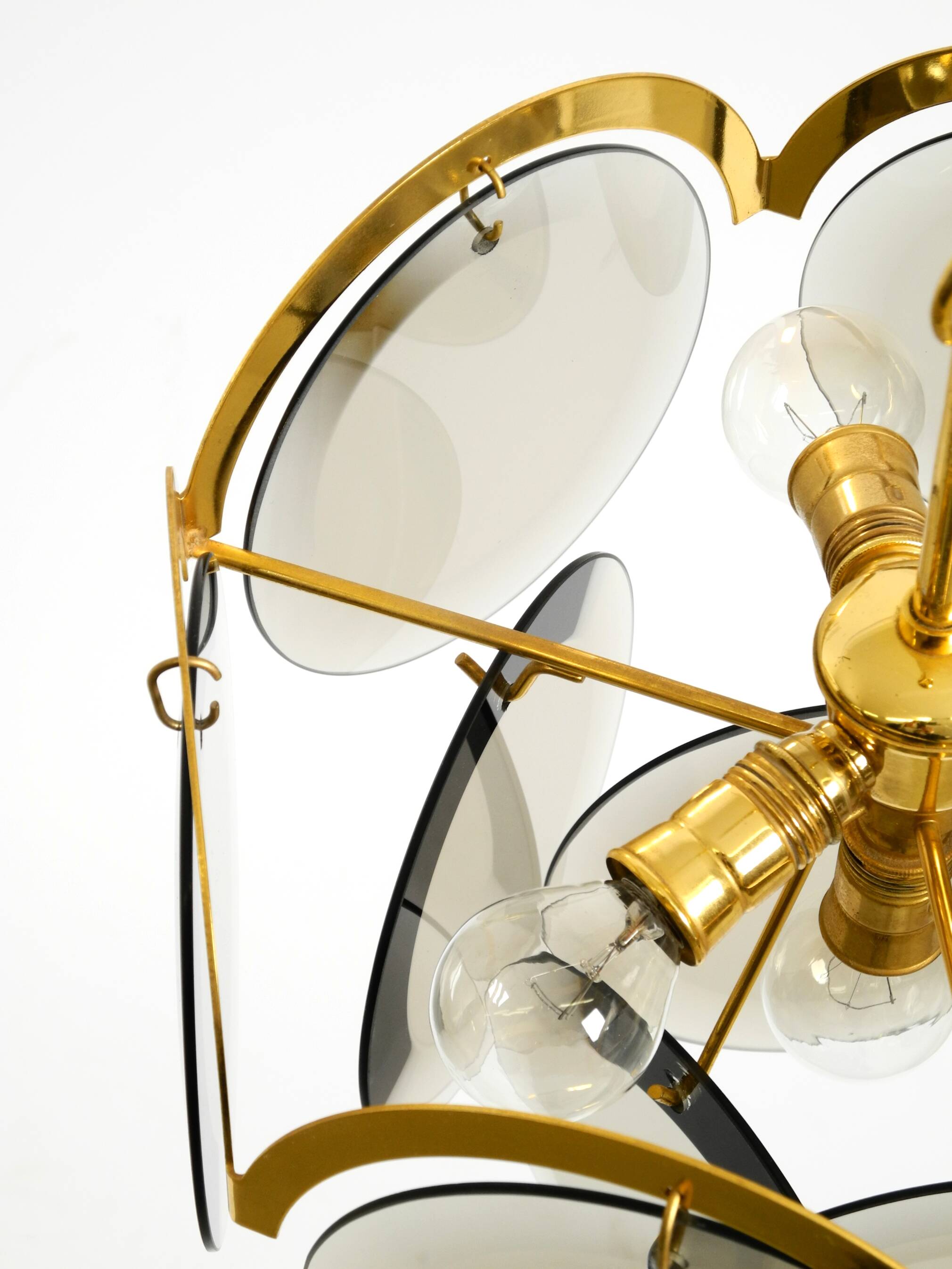 60s large brass ceiling chandelier with large round glass plates