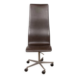 Set of 4 office chairs, leather and aluminum, Oxford/Arne Jacobsen model.