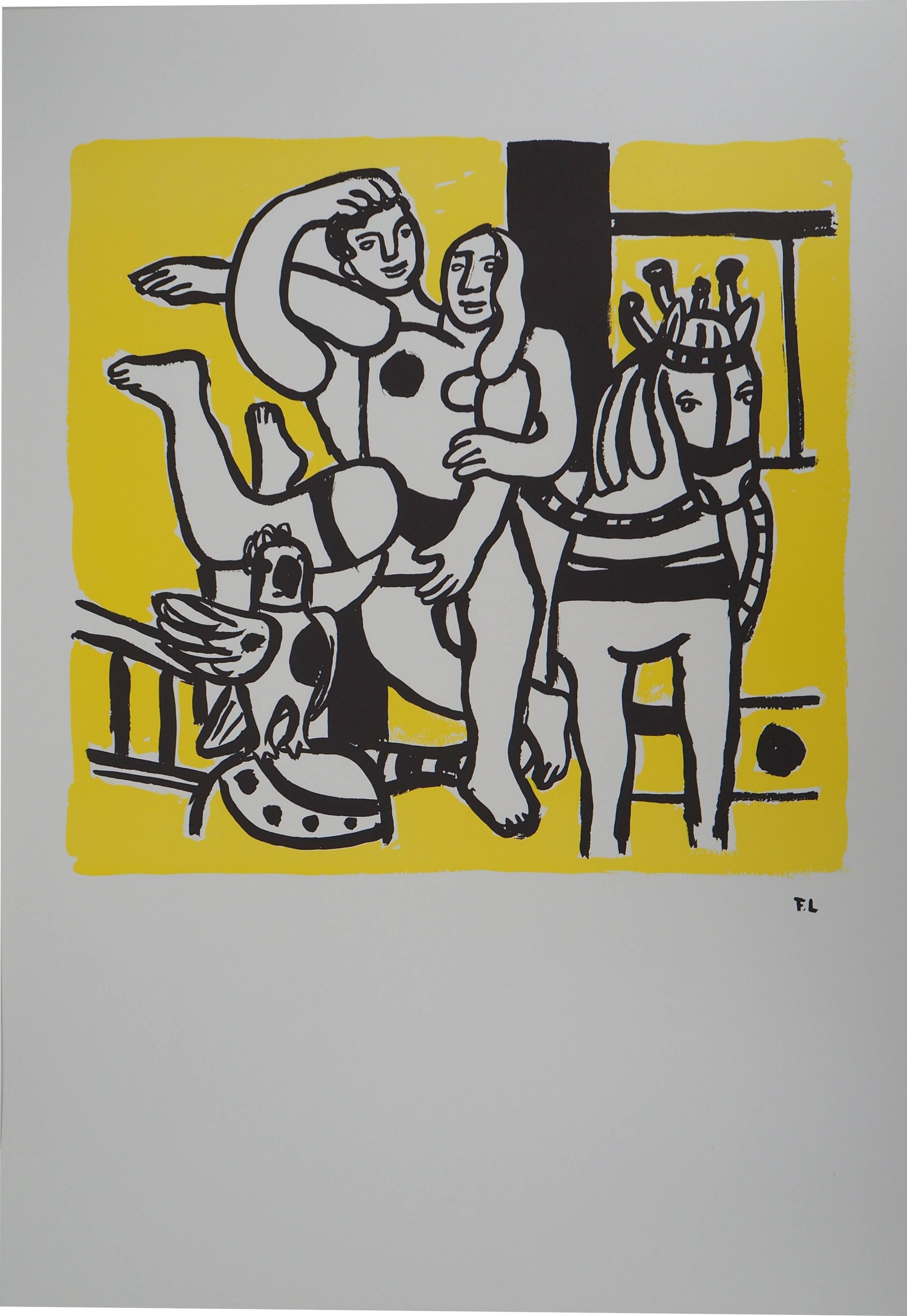 Fernand LEGER: Loving couple and horse, signed lithograph.