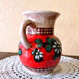 Carafe, jug, chevrette, artisanal, ceramic with floral decoration