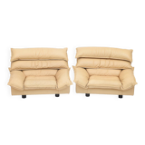 Duo of leather armchairs by Bernard Massot, 1970