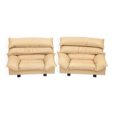 Duo of leather armchairs by Bernard Massot, 1970
