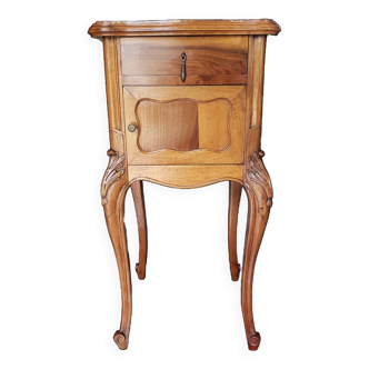 Antique bedside table in walnut and marble