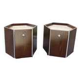 Pair of hexagonal bedside tables with cane top under glass 1970