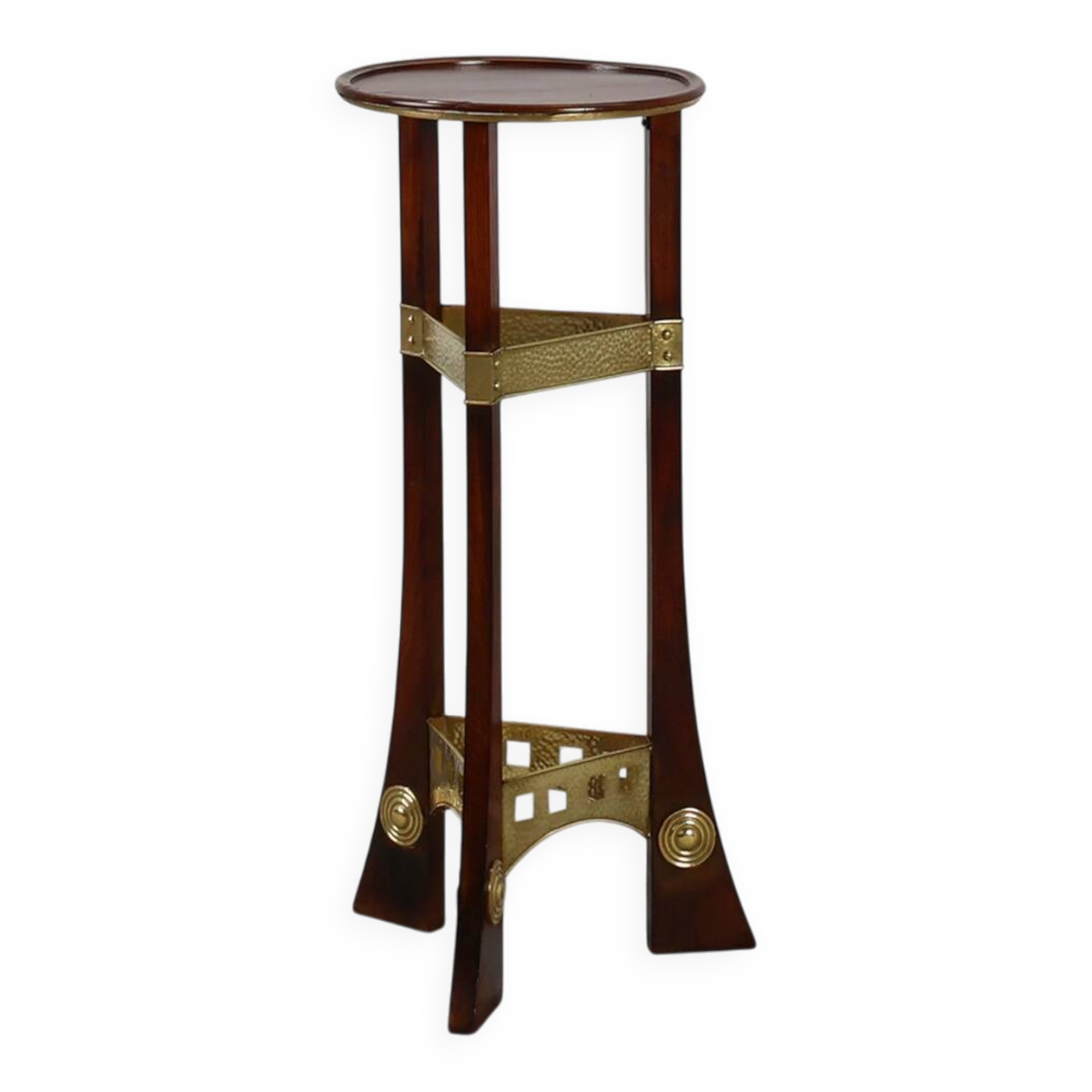 Art Nouveau Pedestal in wood and brass, Belgium, ca. 1910