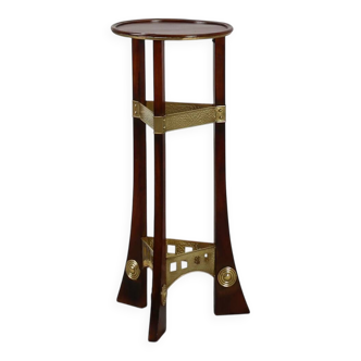 Art Nouveau Pedestal in wood and brass, Belgium, ca. 1910