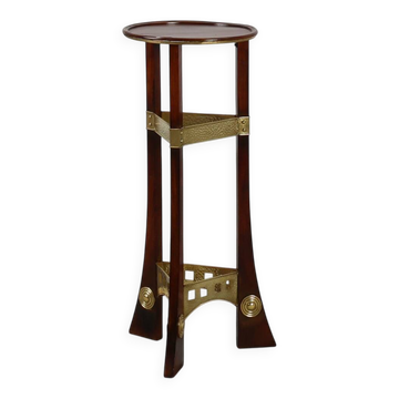 Art Nouveau Pedestal in wood and brass, Belgium, ca. 1910