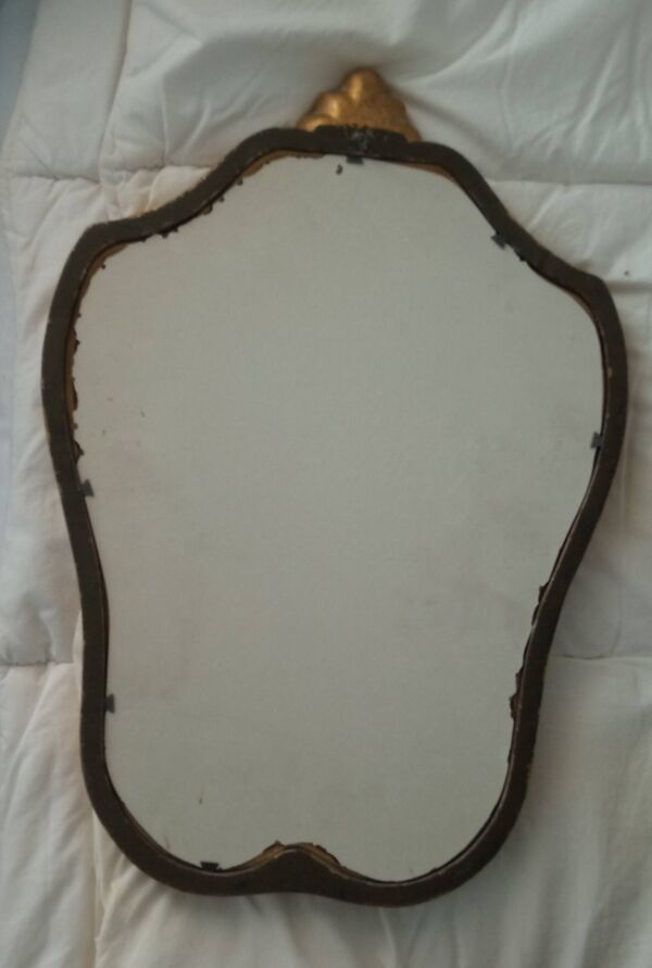 Ancien miroir coquille, doré, style Louis XV