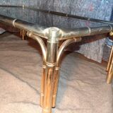 bamboo imitation coffee table and 60s glass tray