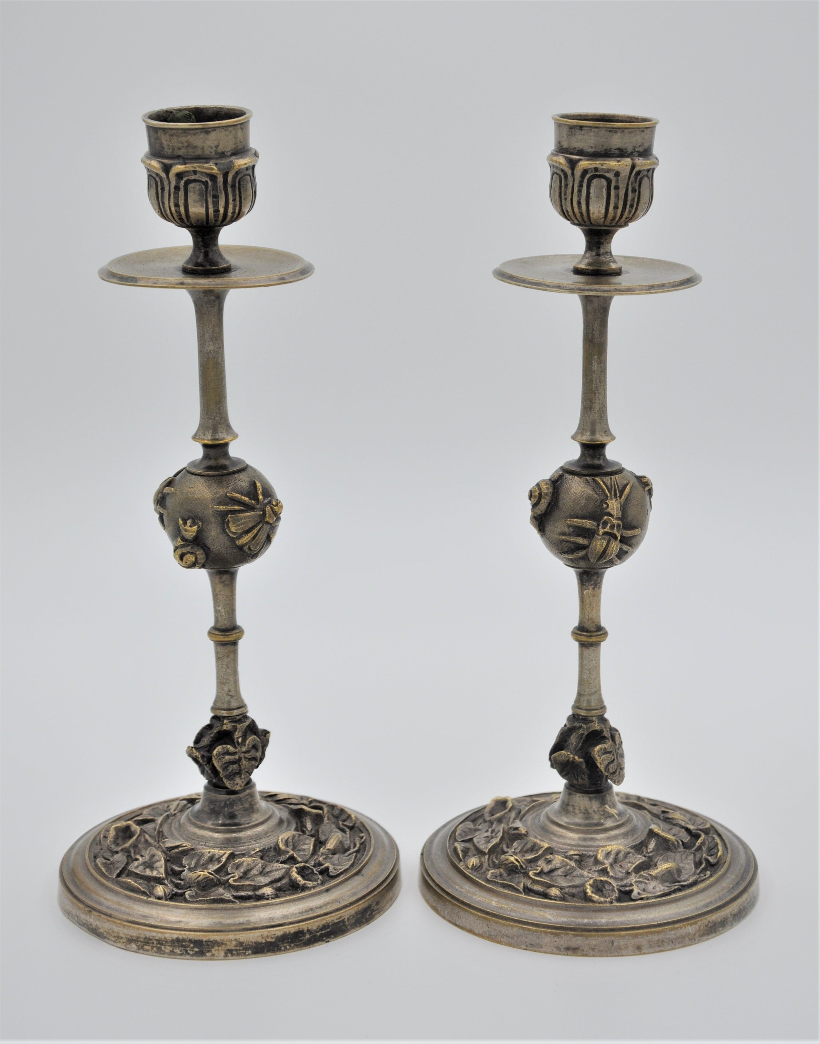 Pair of old gilded bronze candle holders