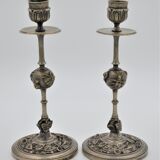 Paire d'anciens bougeoirs bronze doré