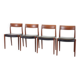 Niels Otto Moller Teak Wooden with Black Leather Dining Chairs, Model 77