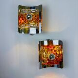 Pair of orange Murano Mazzega wall sconces, Italy, 1970s