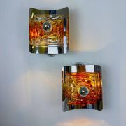 Pair of orange Murano Mazzega wall sconces, Italy, 1970s