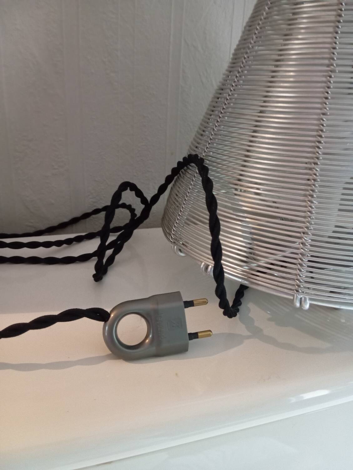 Conical stainless steel wire table lamp, vintage 80's