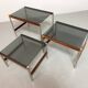3 tables gigognes Fristho de design hollandais avec plateau en verre fumé et cadre en wengé, années 60