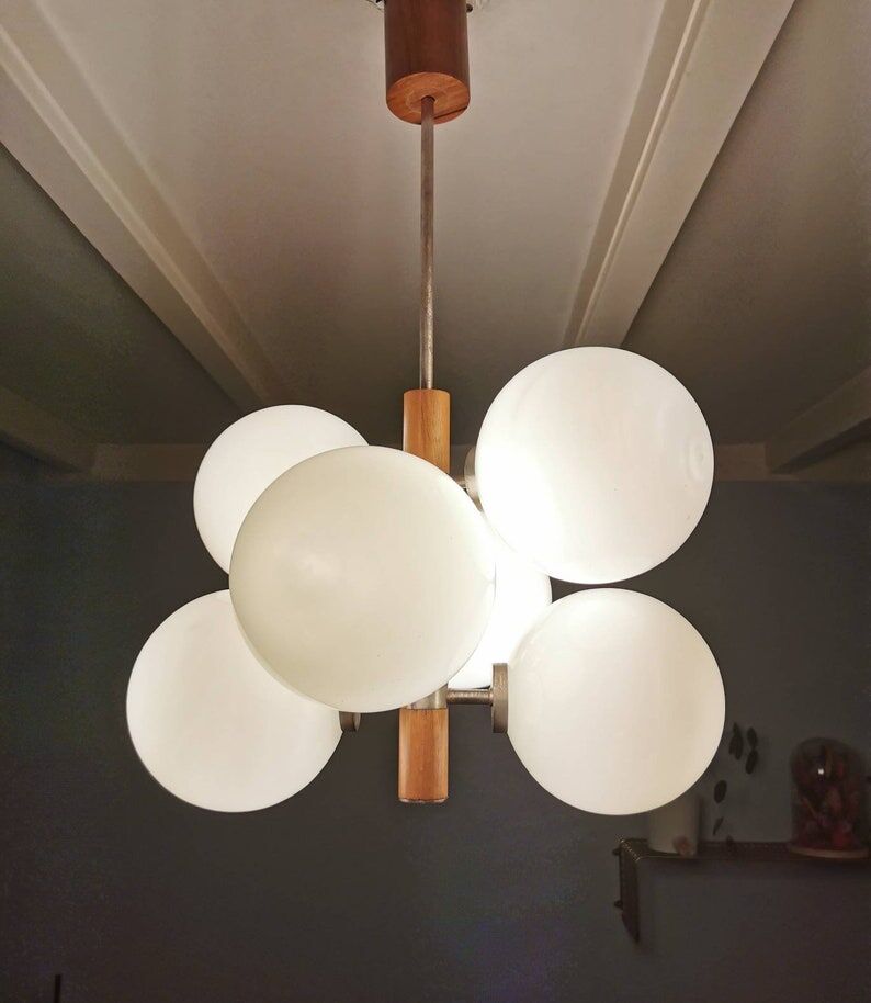 Chandelier 6 bulbs Temde Leuchten 1970s