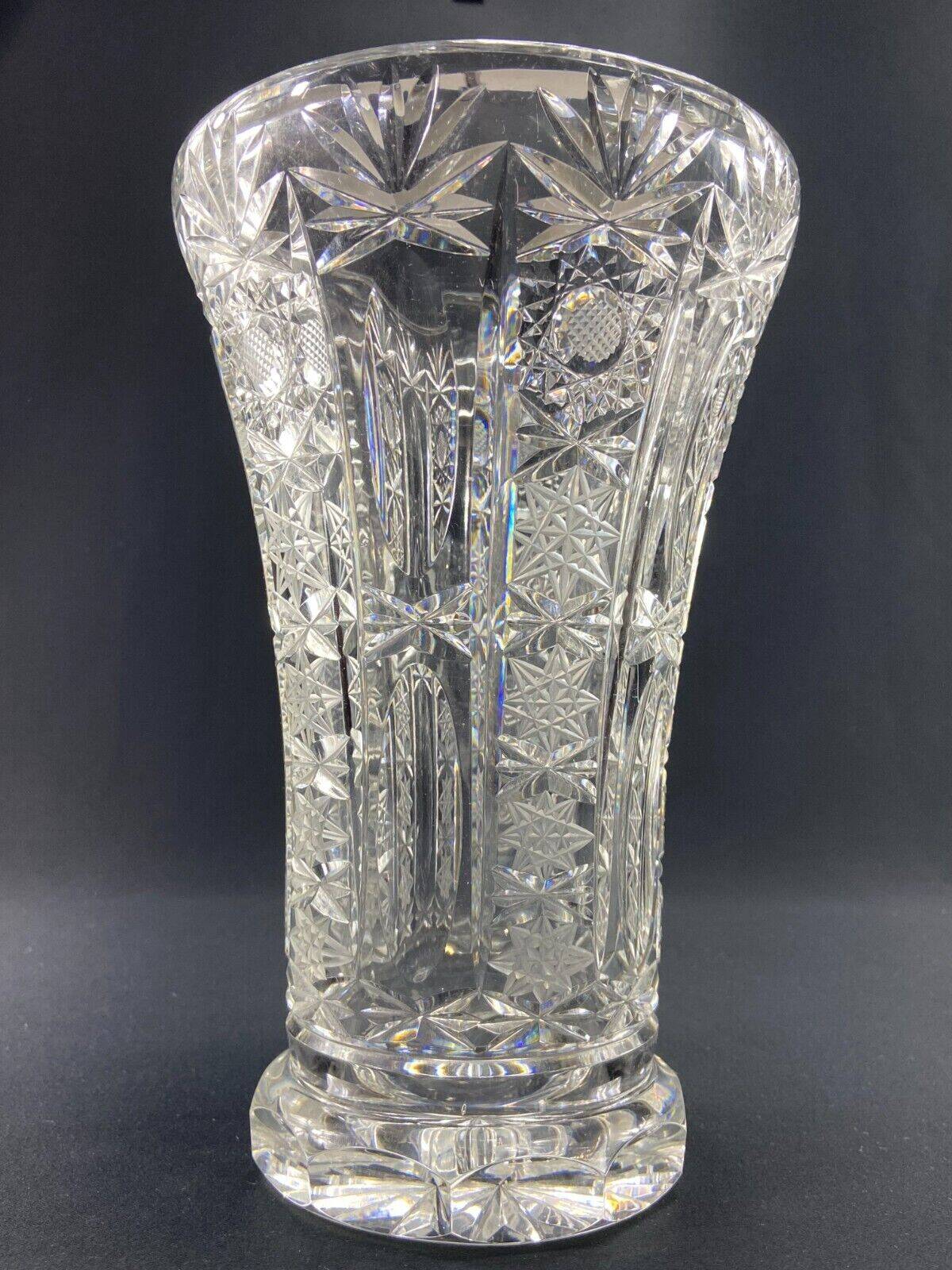 Large cut crystal vase richly decorated Bohemia