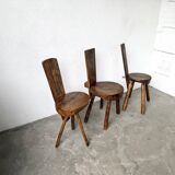 Set of three alpine chairs in solid pine, France, 1950s.