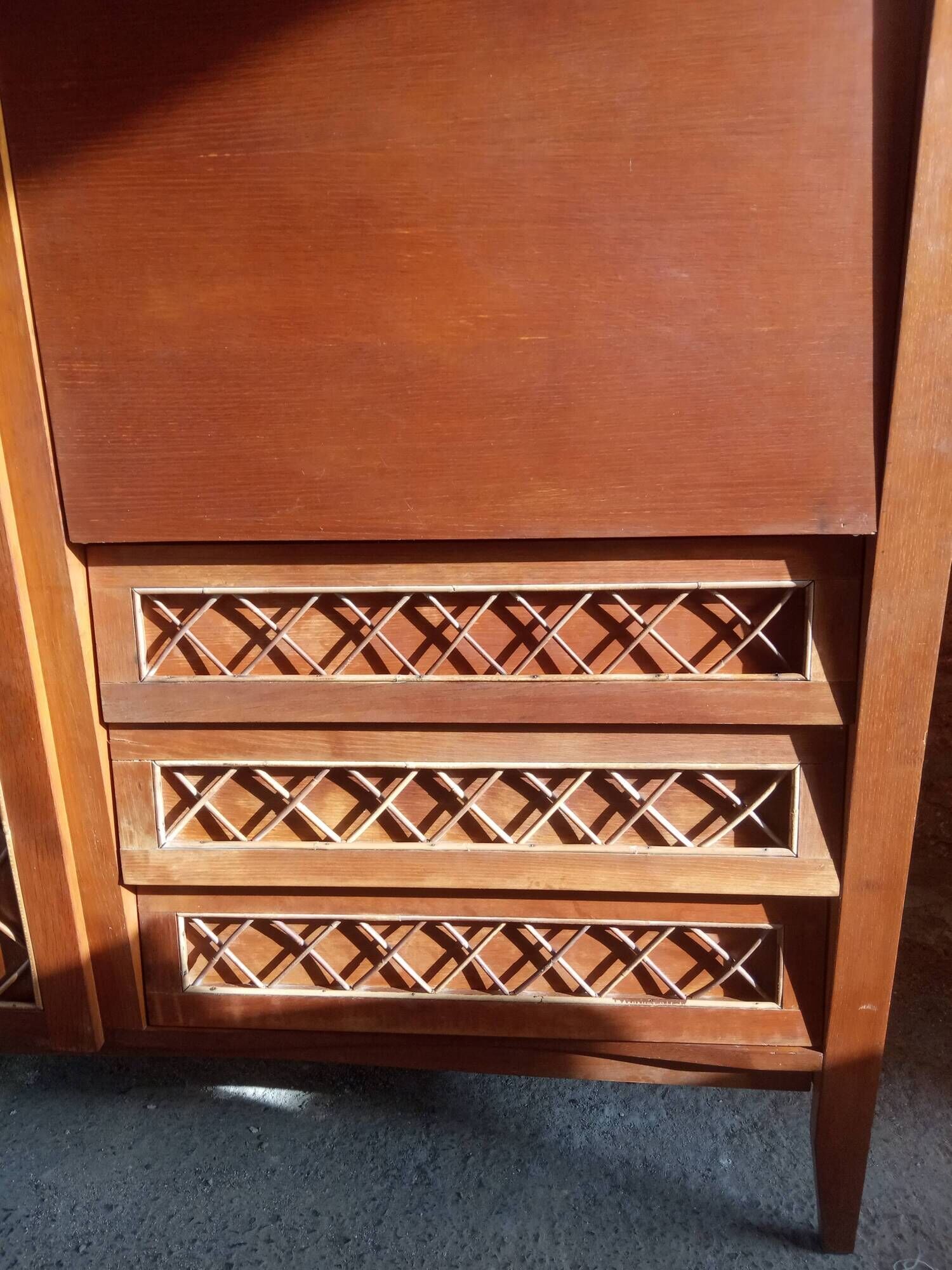 Furniture secretary vintage wood and rattan