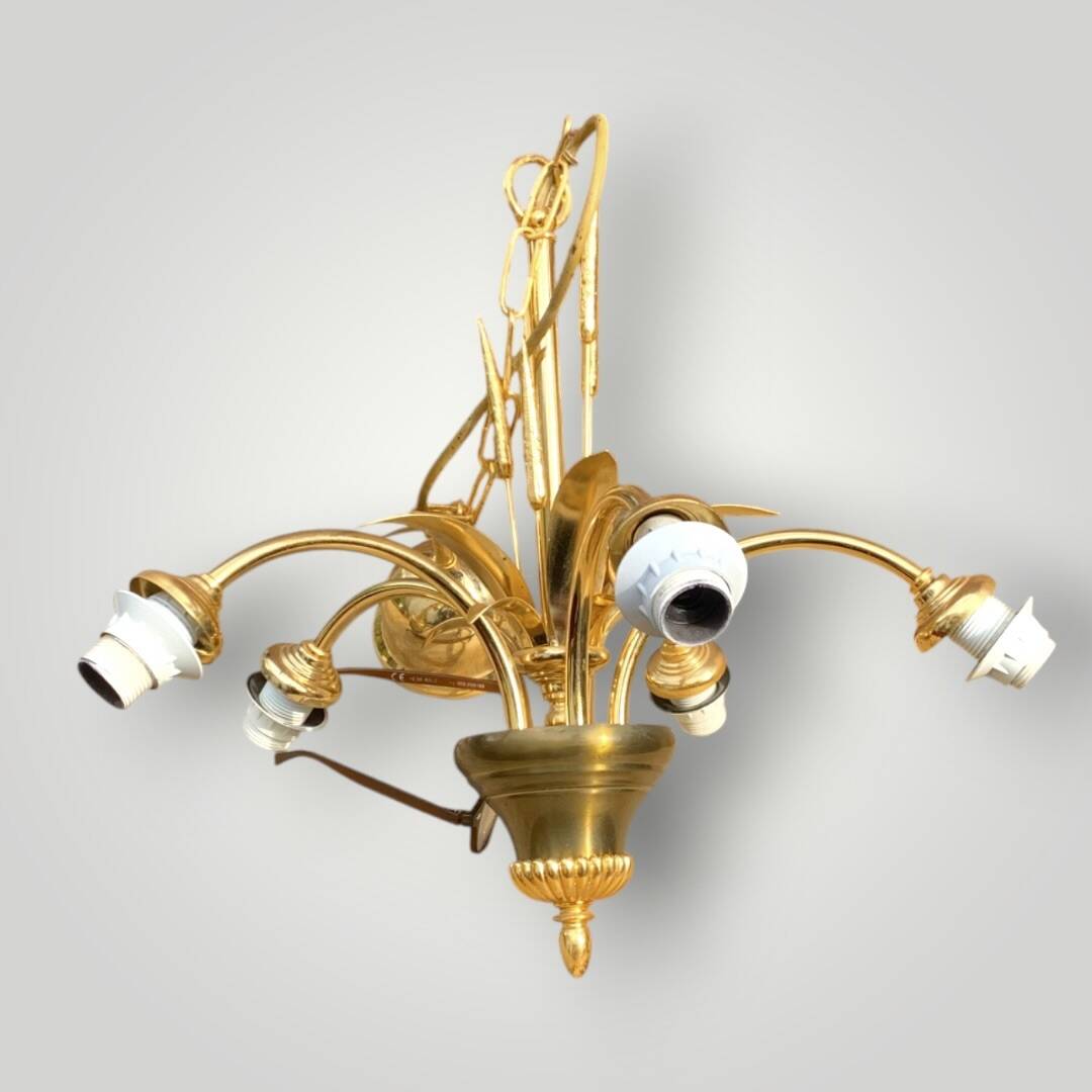 Antique five-arm wheat ear chandelier – hollywood regency - massive