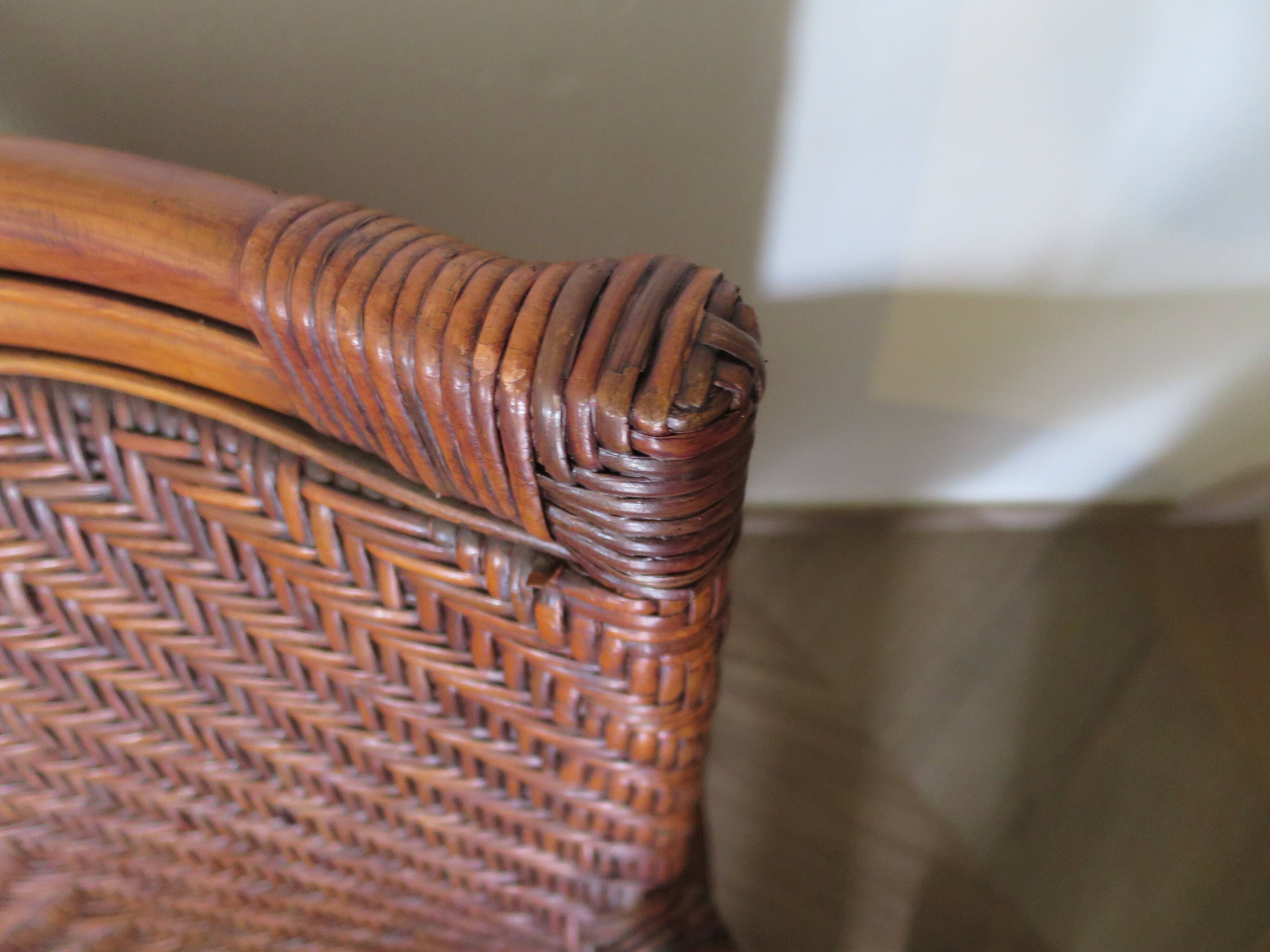 Two-seater banquette in woven rattan, wood and bamboo, 1980s.