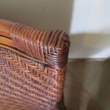 Two-seater banquette in woven rattan, wood and bamboo, 1980s.