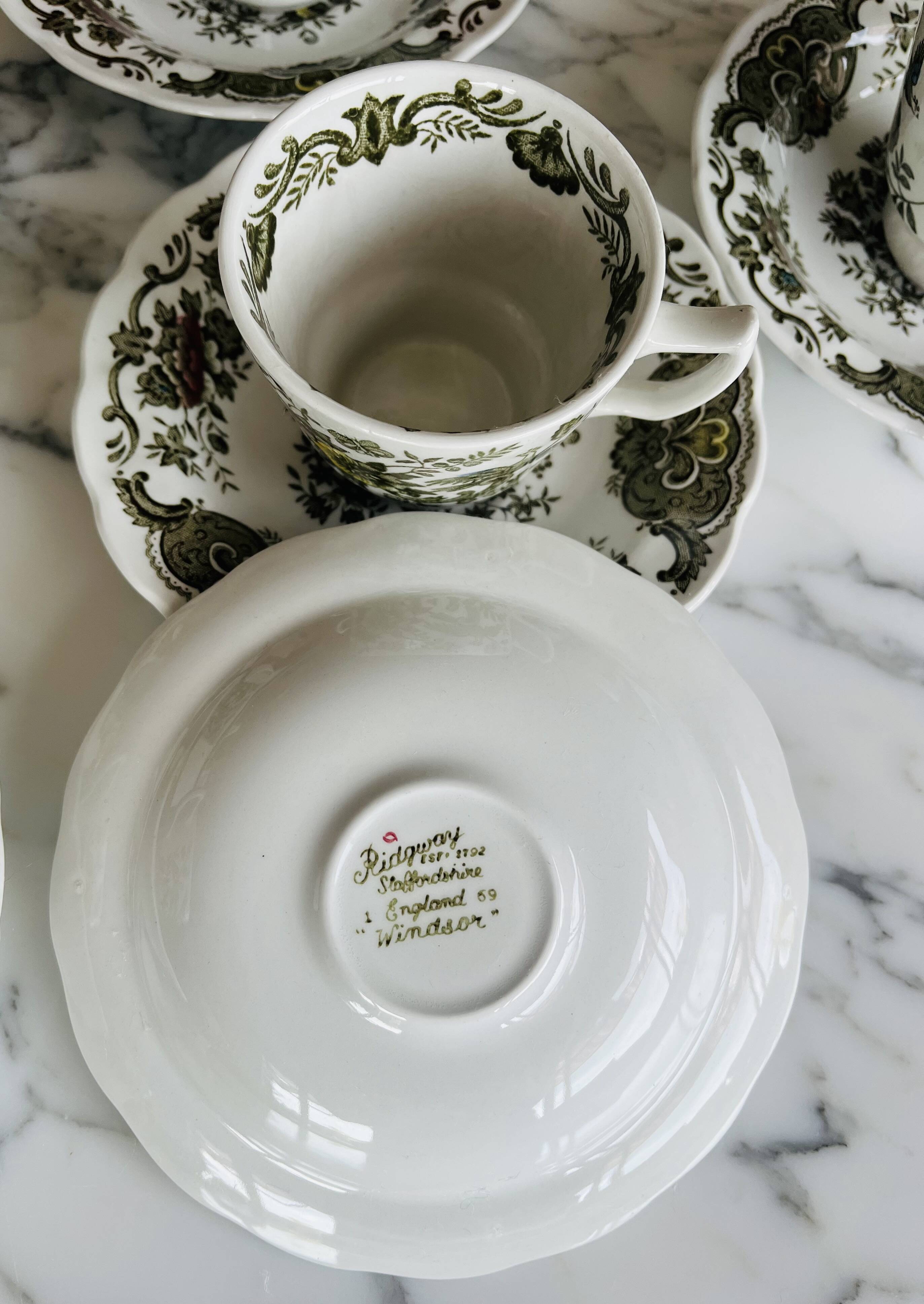 6 Ridgway Staffordshire Windsor teacups and saucers