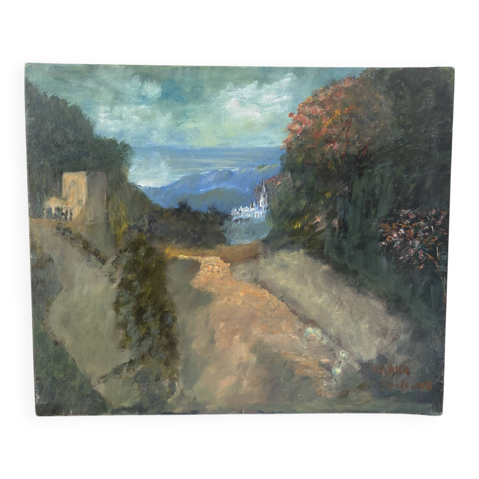 The distant castle, oil on canvas signed