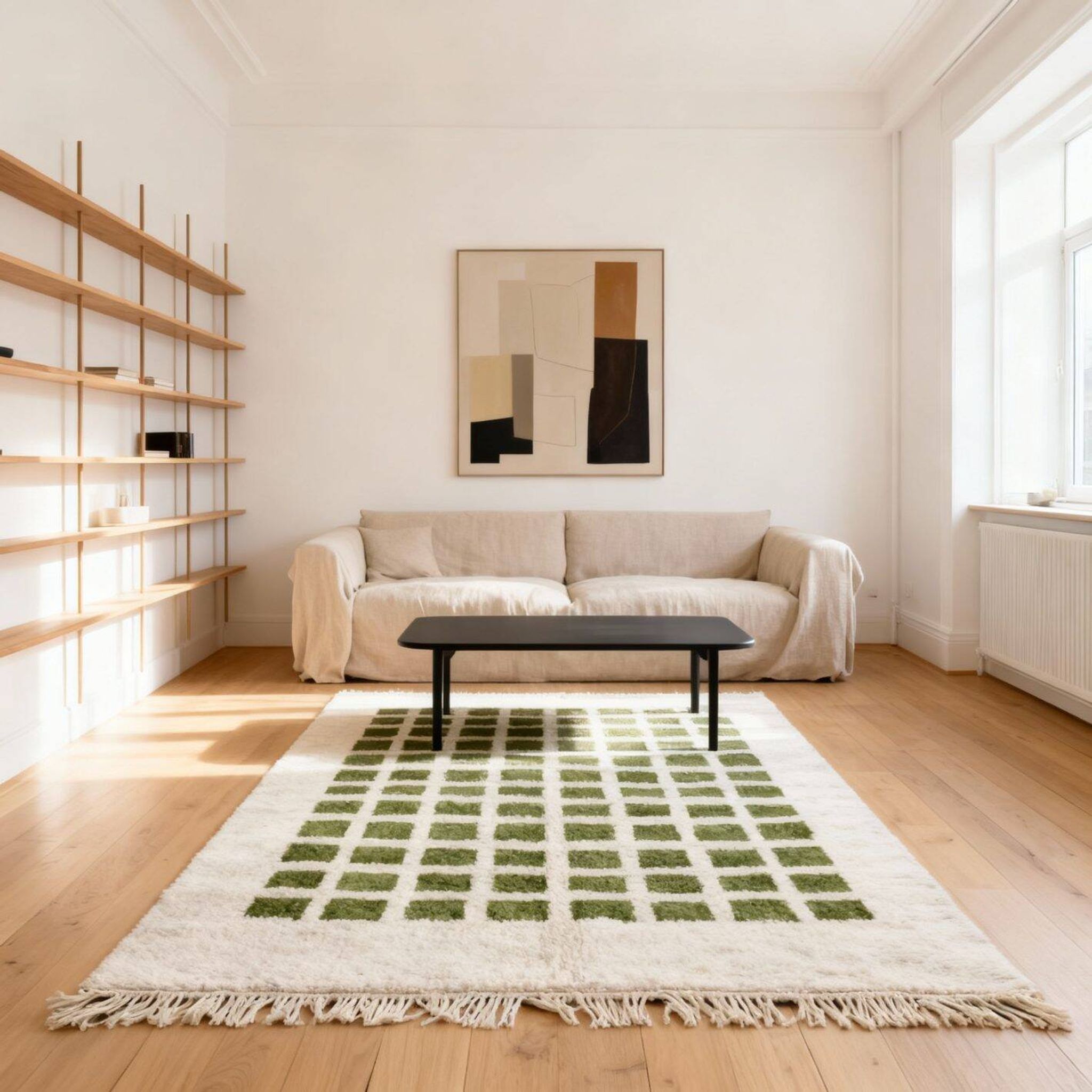 Tapis moderne motif quadrillage en laine 2COULEUR 250CMX150CM