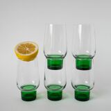 Set of 5 Long Drink Design glasses with green legs, 1970