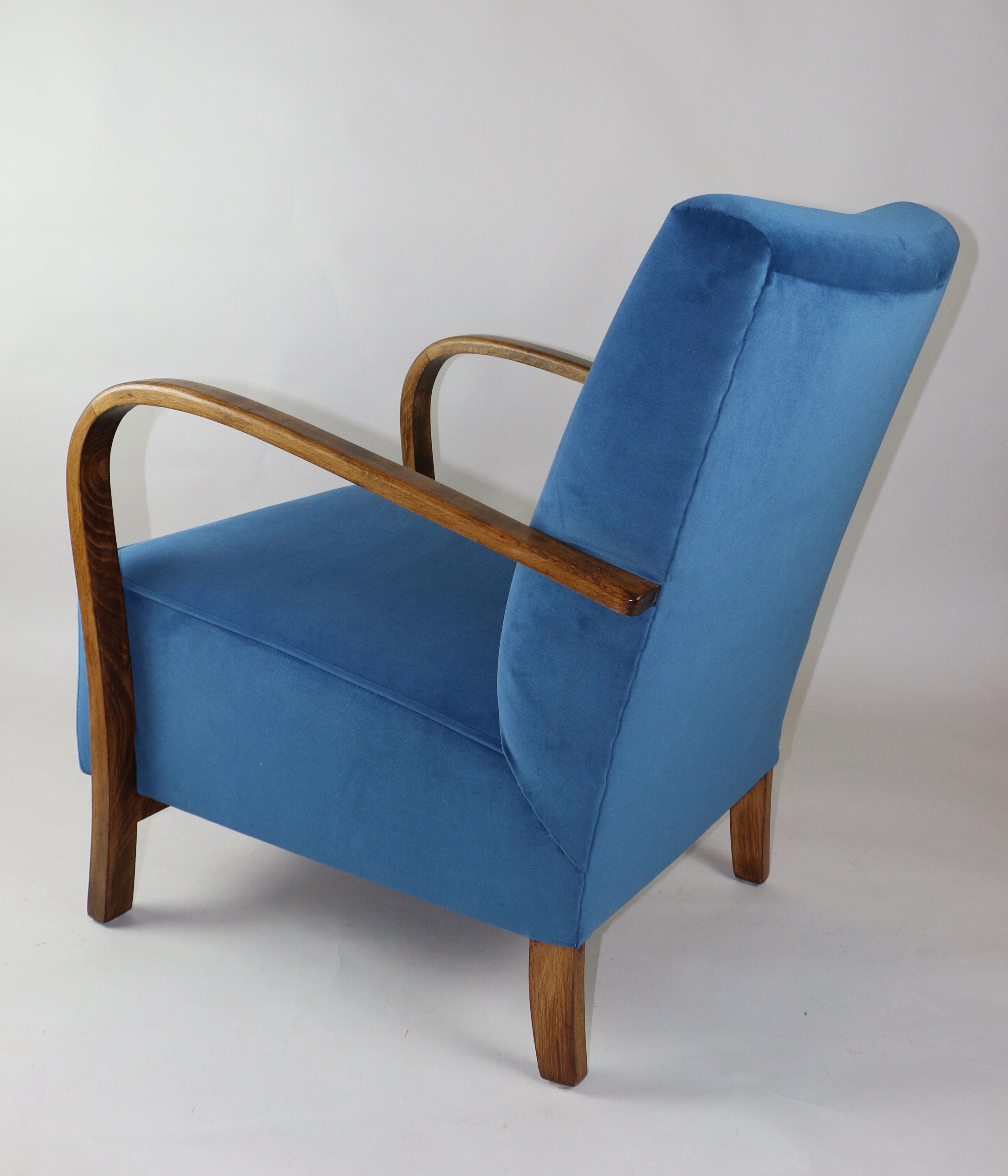 Fauteuil en velours bleu Art Déco, années 1960