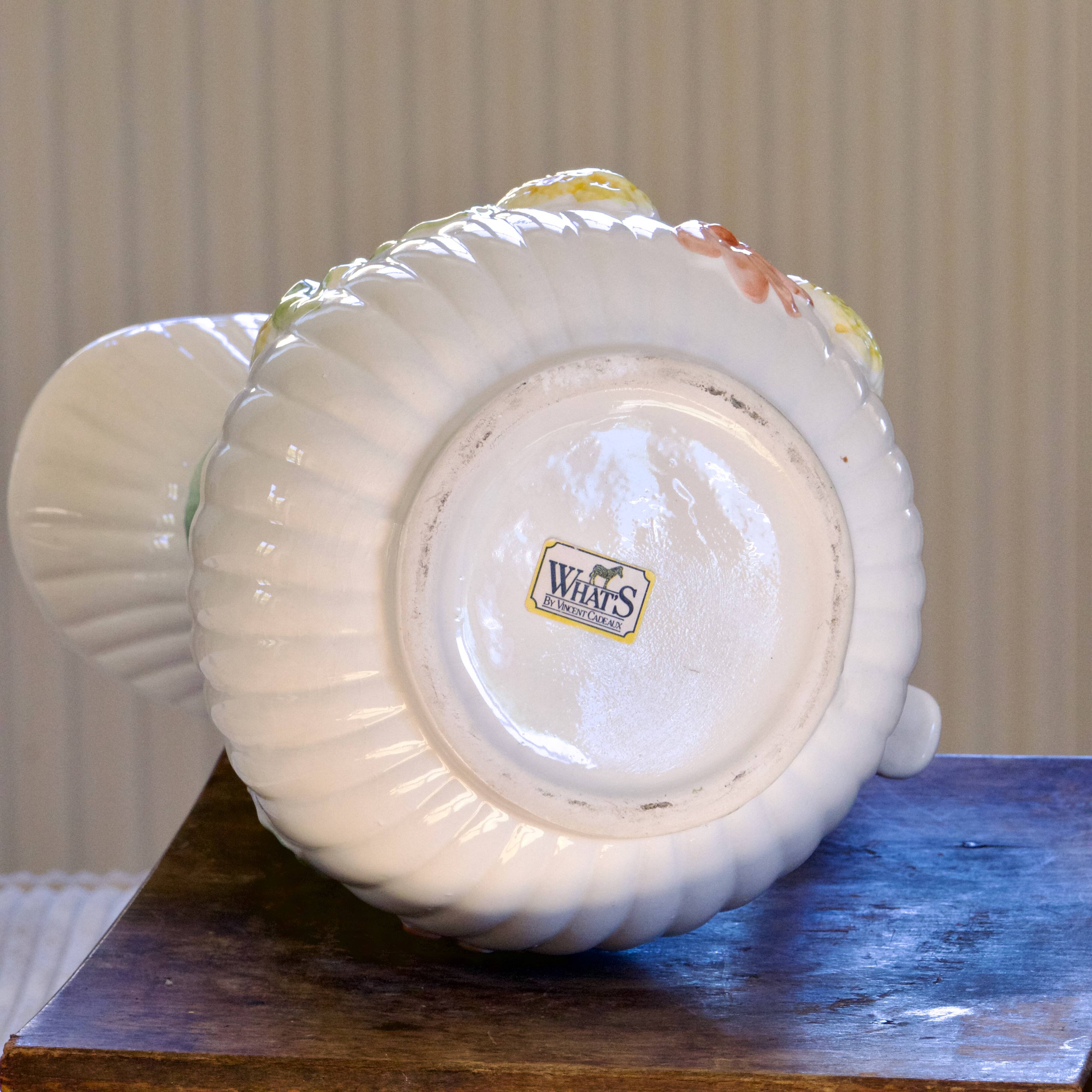 Very large vintage lemon-shaped earthenware jug/vase signed What's