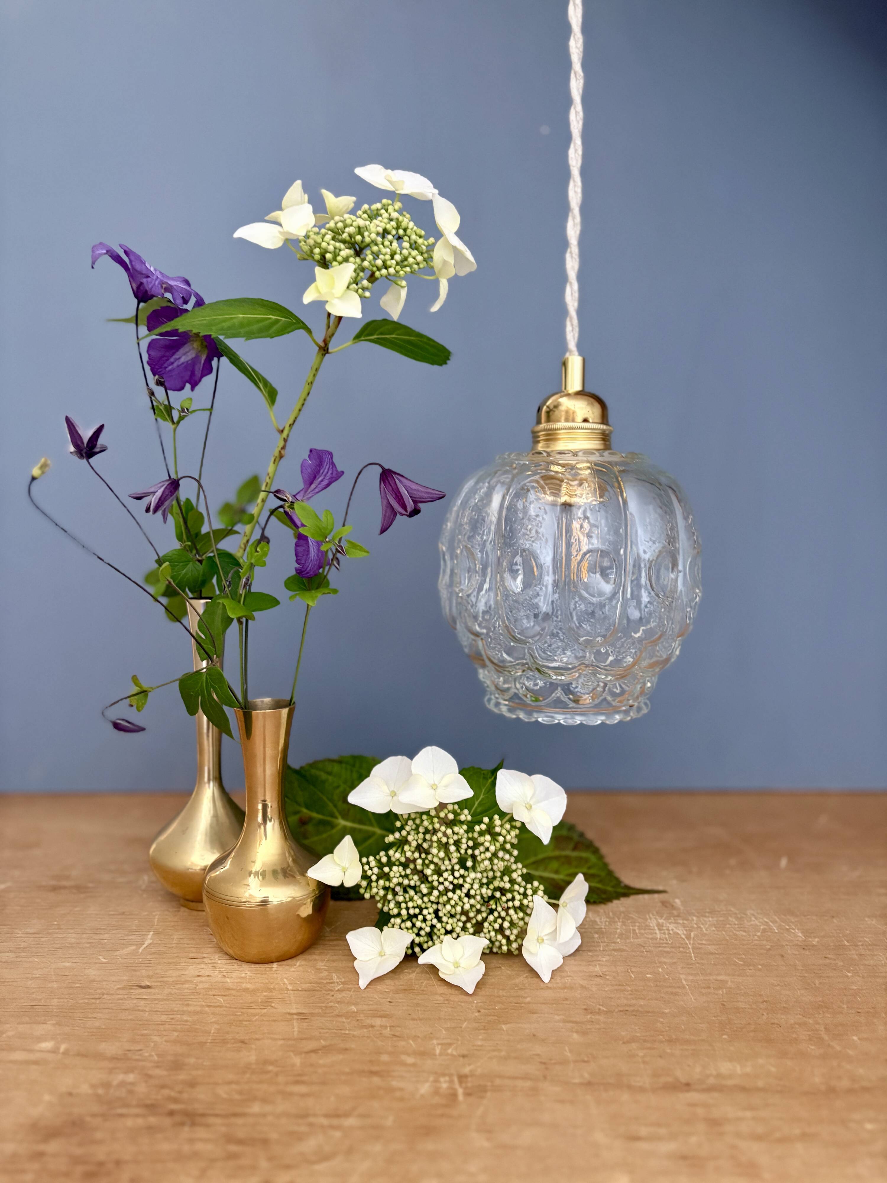 Vintage clear molded glass globe pendant light
