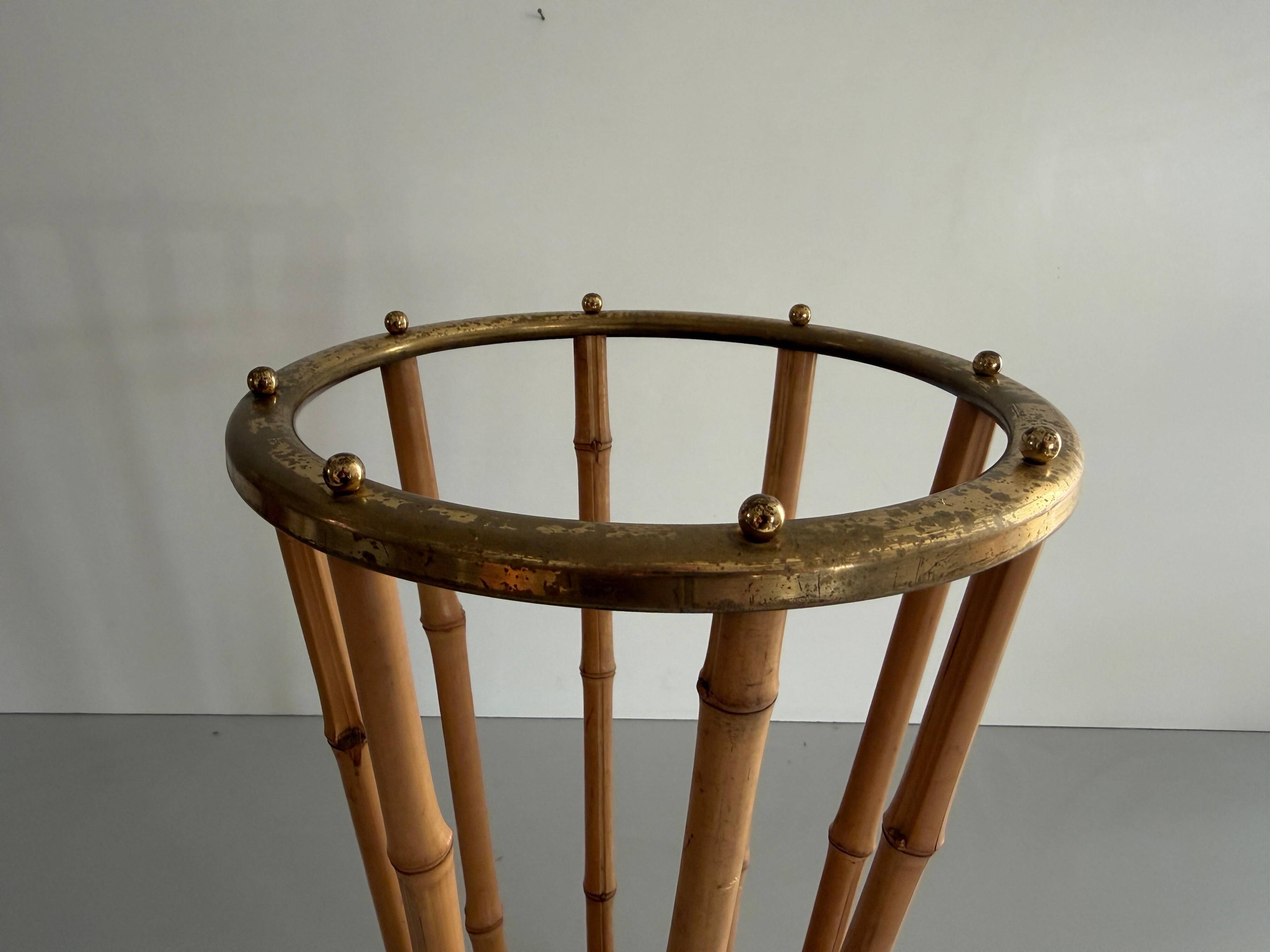 Bamboo and brass umbrella stand, 1960s, Germany