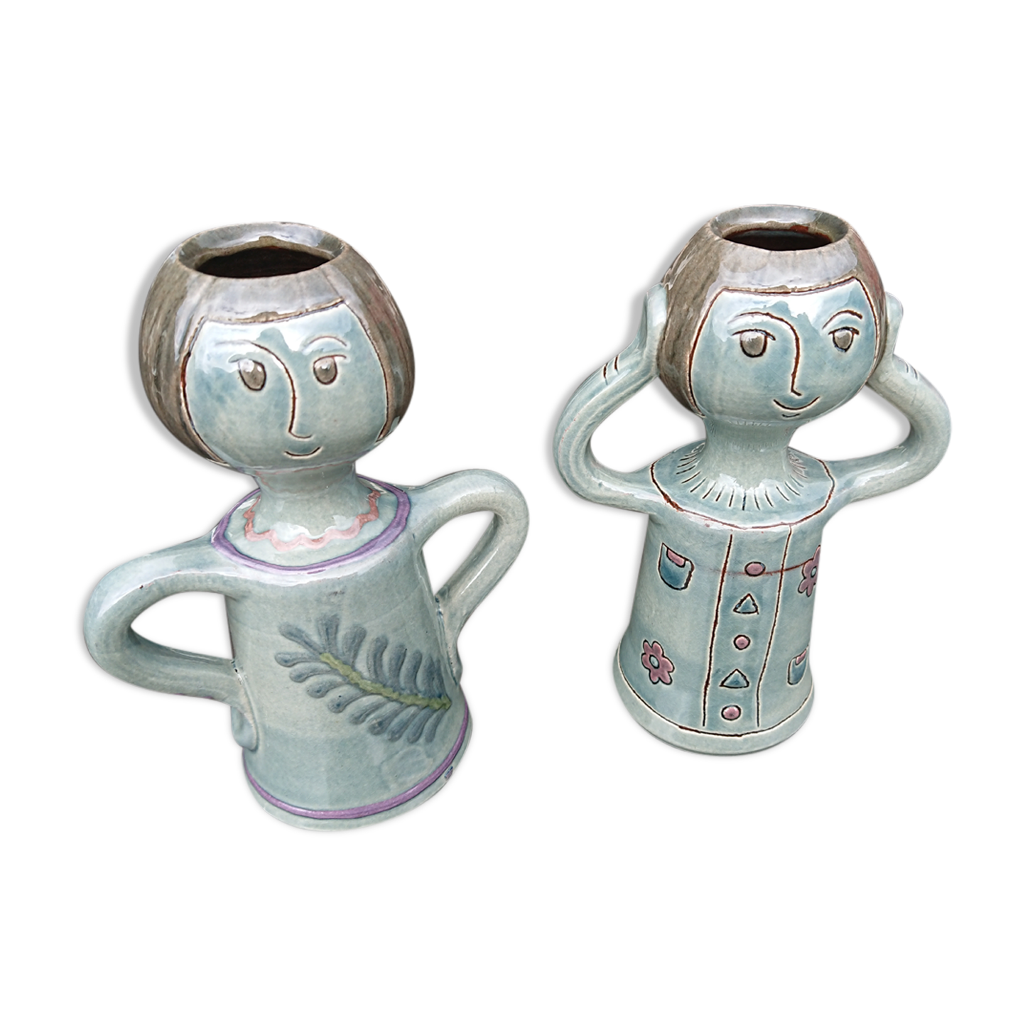 Duo of anthropomorphic soliflores signed Vila Clara