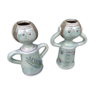 Duo of anthropomorphic soliflores signed Vila Clara