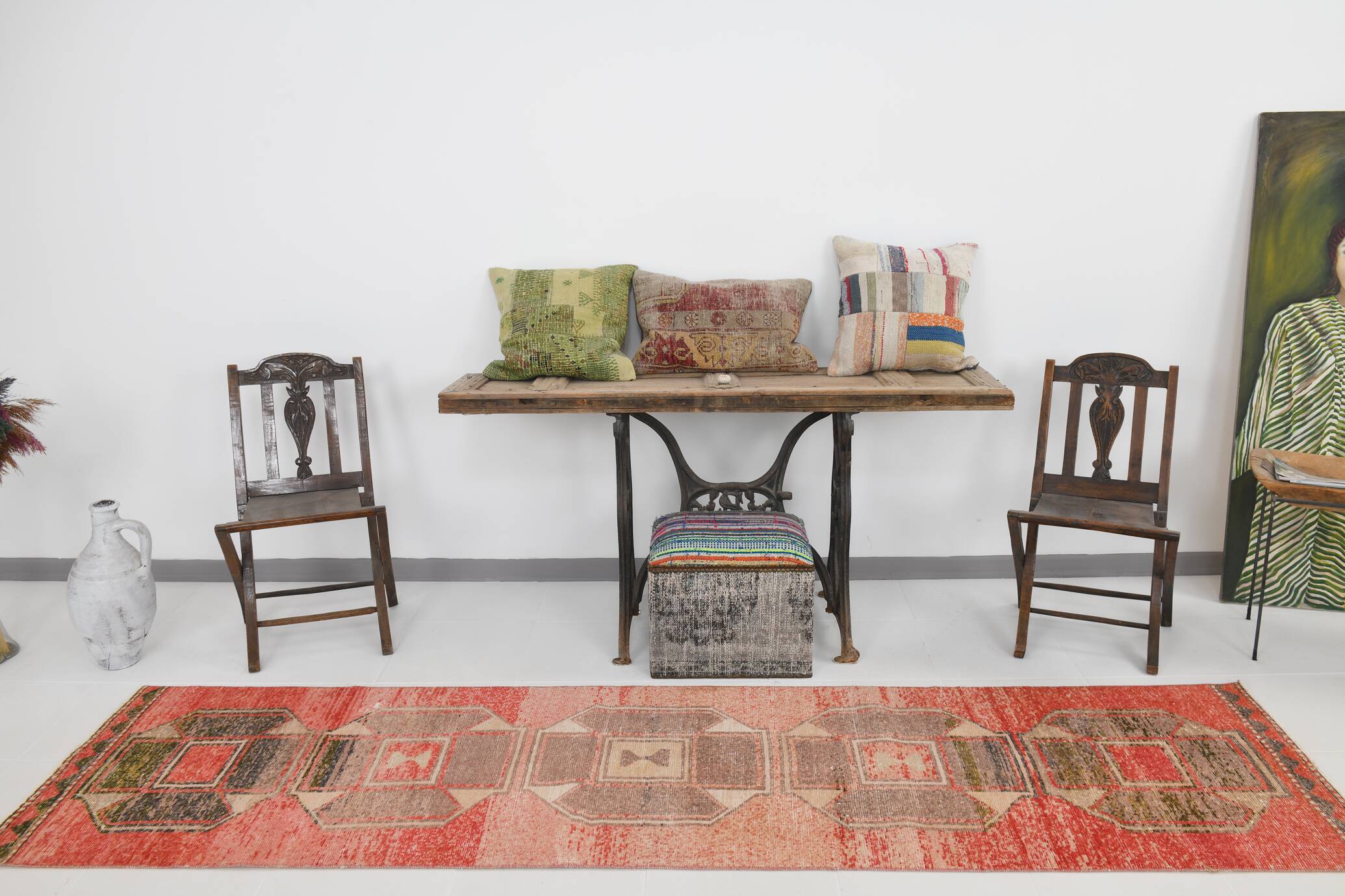 3x10 Rose Red Turkish Vintage Runner Rug,  80x309Cm SK 20304