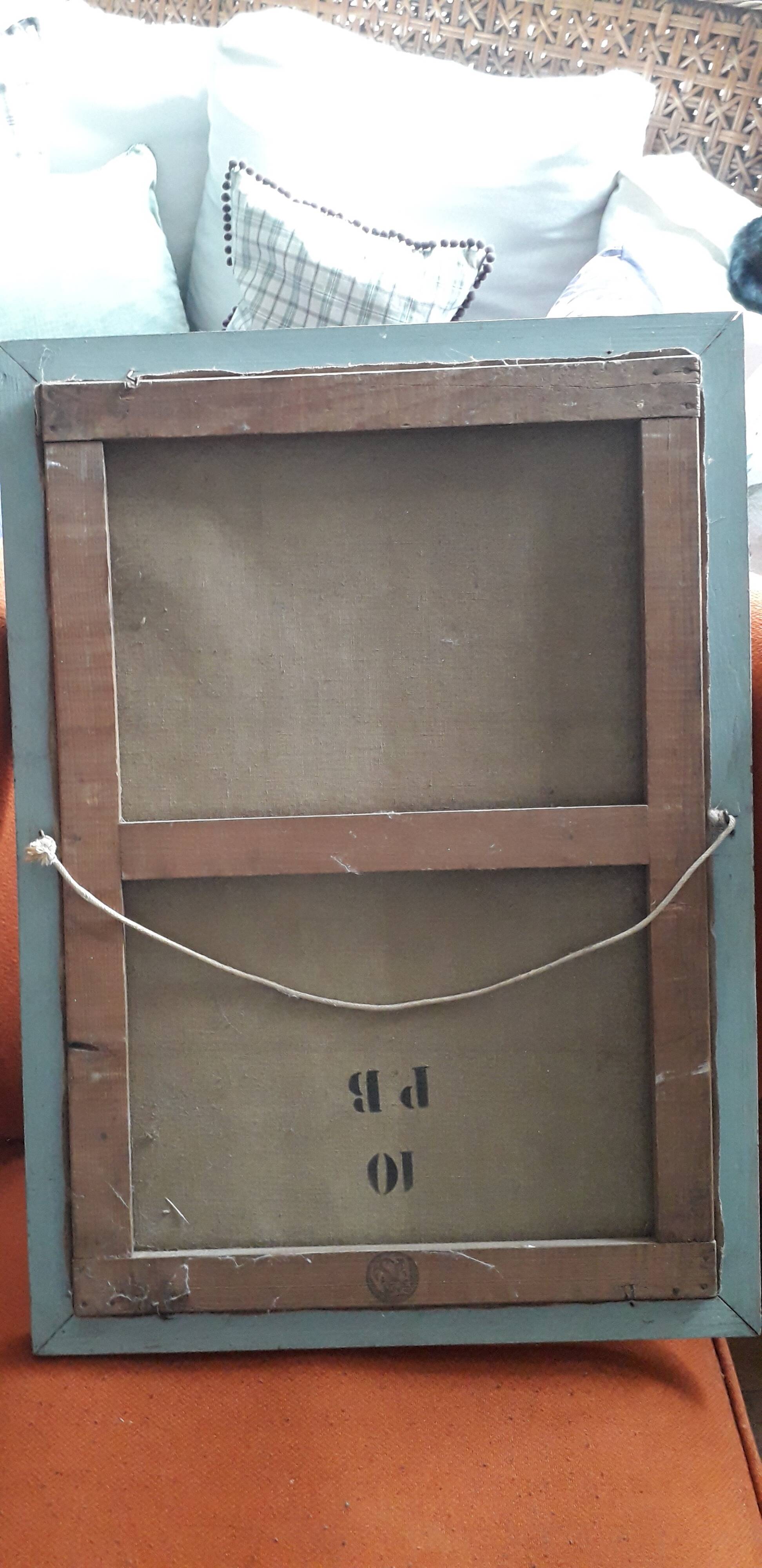 Old oil painting depicting a landscape