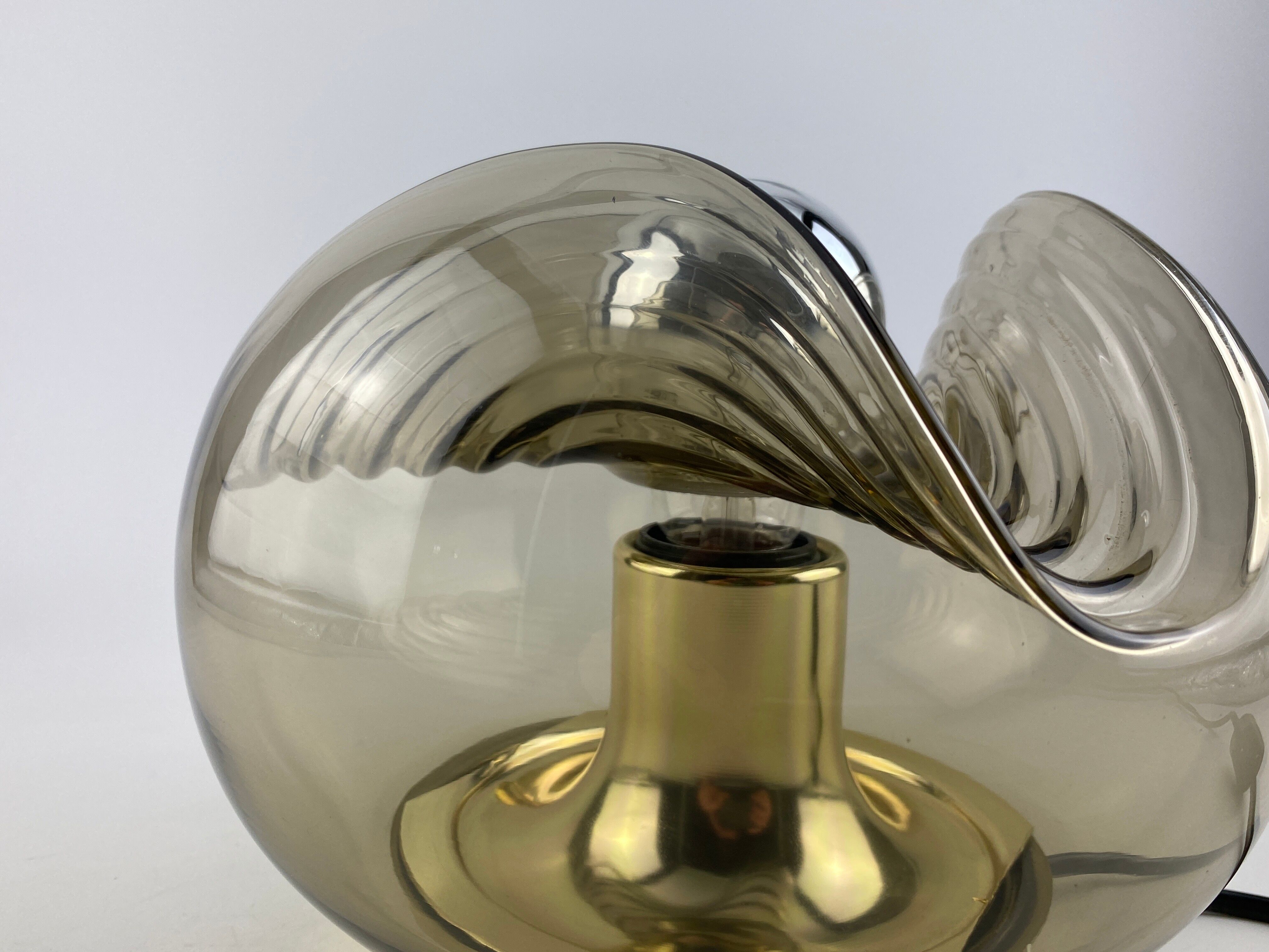 Smoked Glass & Gold Chromed table lamp futura by Peill and Putzler 1970