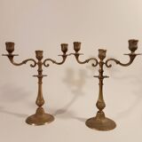 Old brass candlesticks 3 arms set of 2